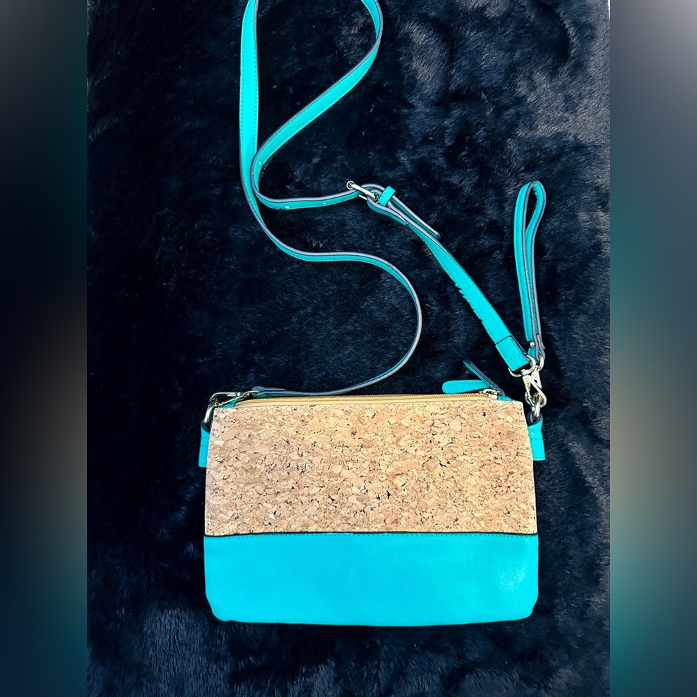 Blue Green and Tan Crossbody Bag